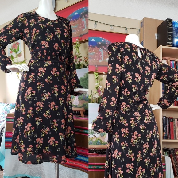 Black Floral Black and Orange Hue Dress - Picture 2 of 8